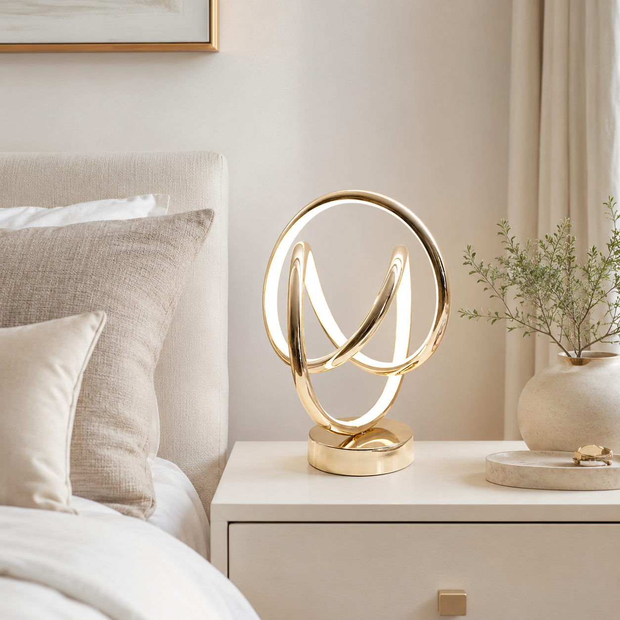 Lira Lámpara de Mesa LED Dorada con Diseño Curvado Moderno Regulable Táctil 5