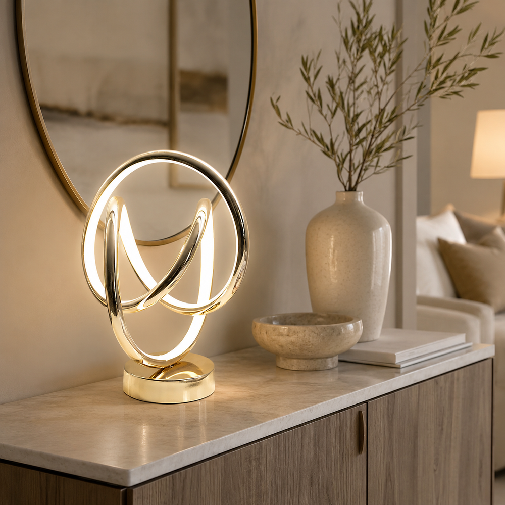 Lira Lámpara de Mesa LED Dorada con Diseño Curvado Moderno Regulable Táctil 6