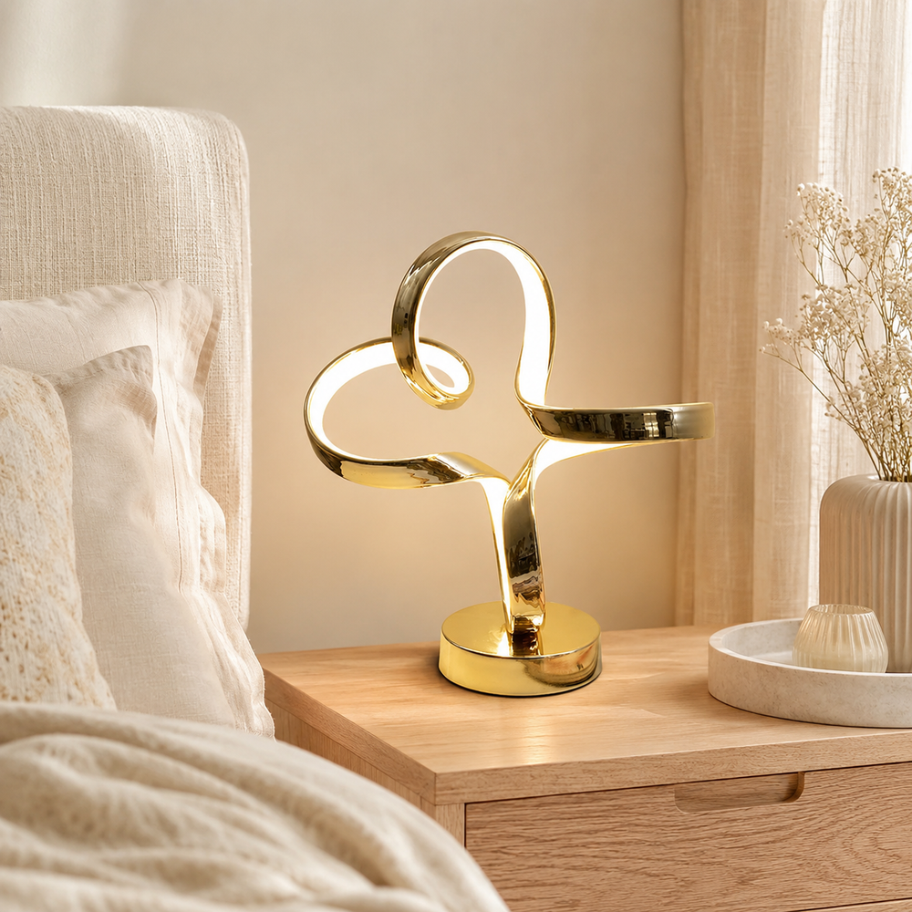 Lira Lámpara de Mesa LED Dorada con Diseño Curvado Moderno Regulable Táctil 8 