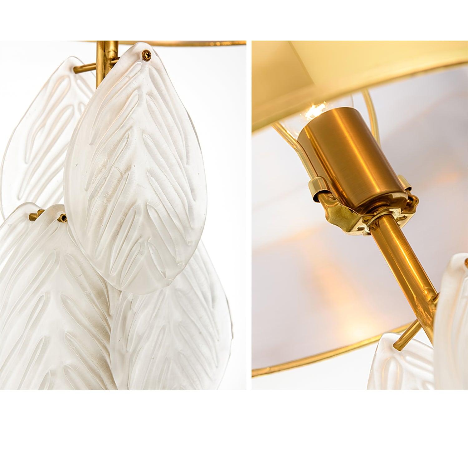 Bravura Selene – lámpara de mesa de salón con pantalla textil, base de vidrio y acabado dorado