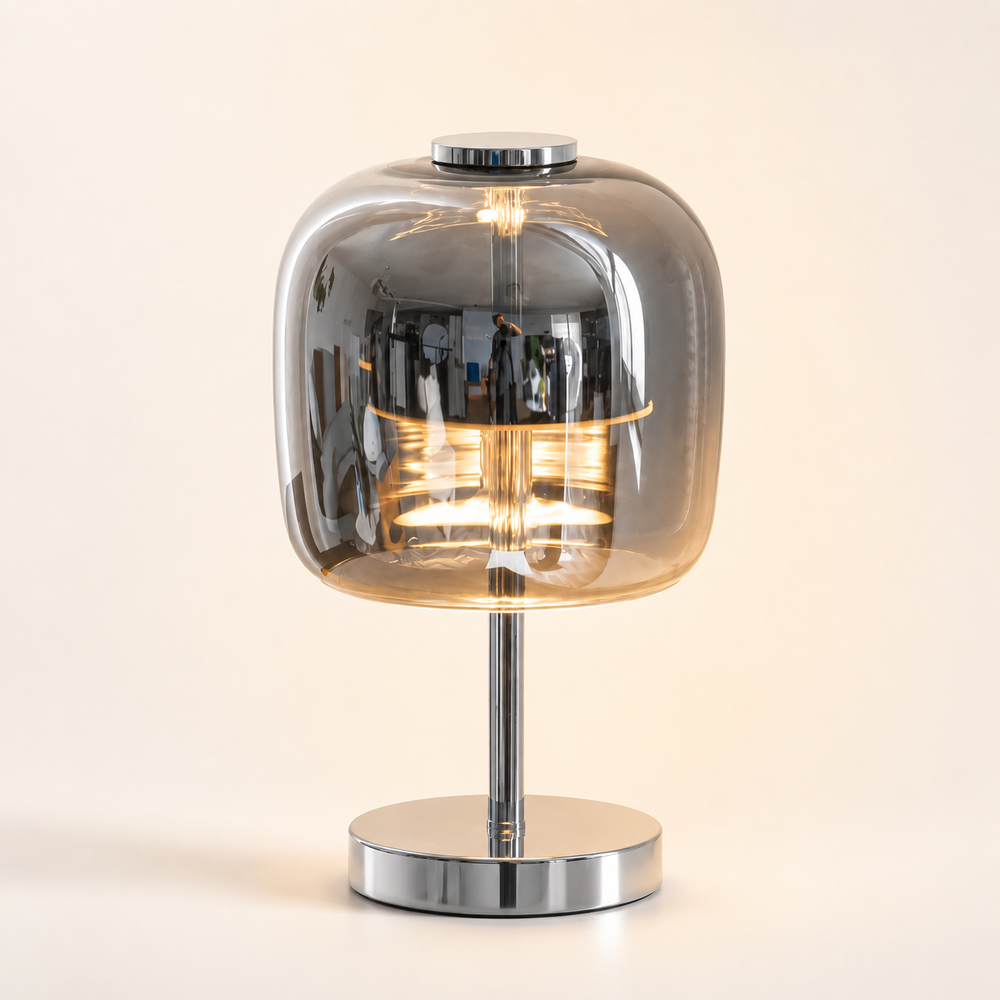 Mercurio Lámpara de Mesa LED con Cúpula de Cristal Espejado y Base Cromada