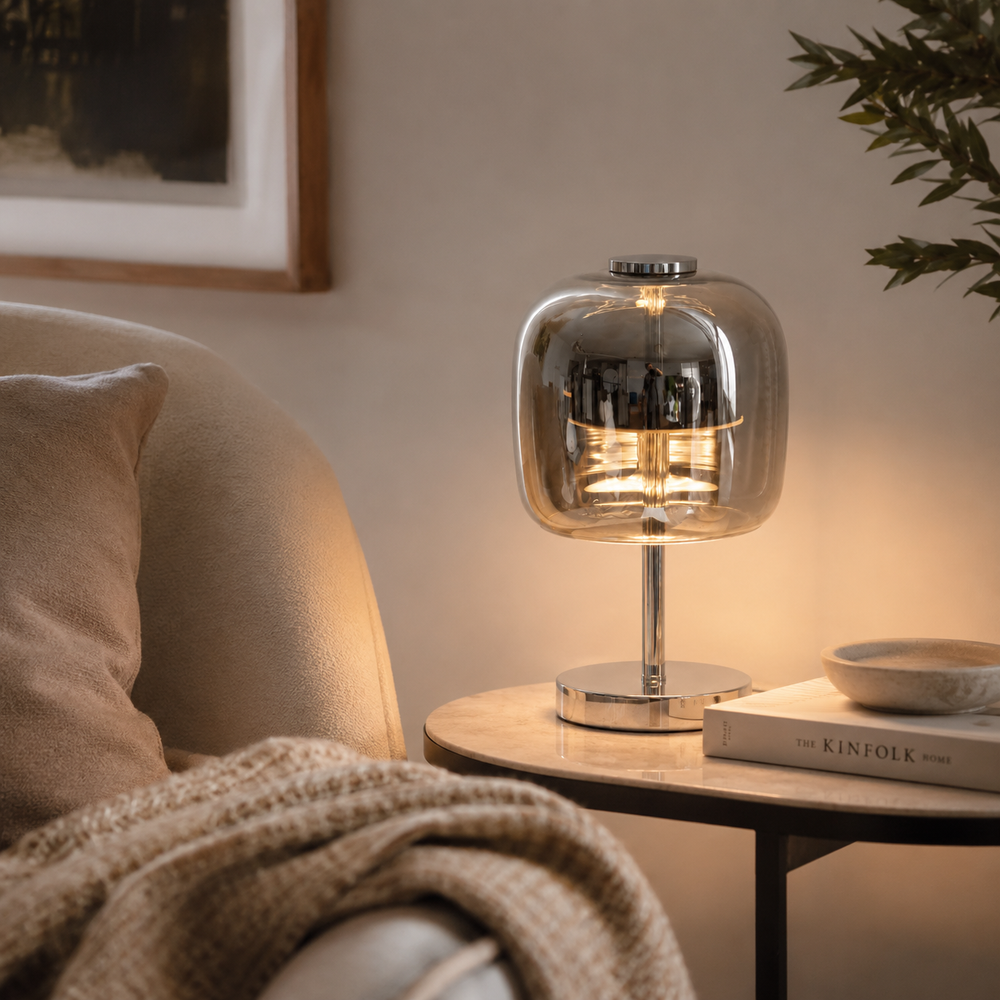 Mercurio Lámpara de Mesa LED con Cúpula de Cristal Espejado y Base Cromada 5