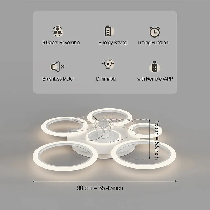 Orión Ventilador de Techo con Luz LED, Control por App y Mando a Distancia, 90cm