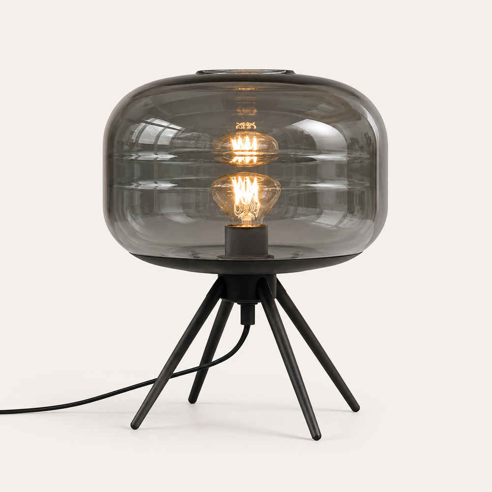 Saturno Lámpara de Mesa LED con Cúpula de Cristal Tintado y Trípode Metálico conac