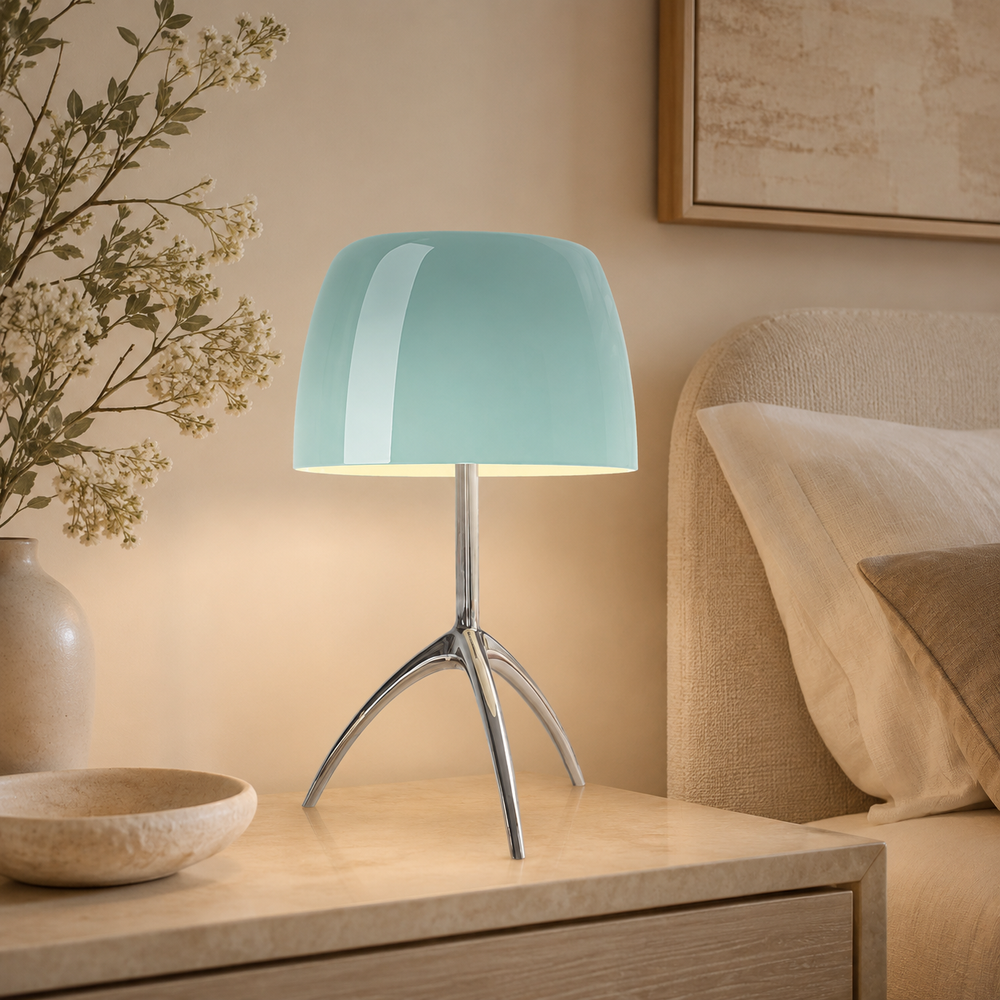 Yema Lámpara de Mesa LED Retro con Cúpula de Cristal y Trípode de Latón azul 2