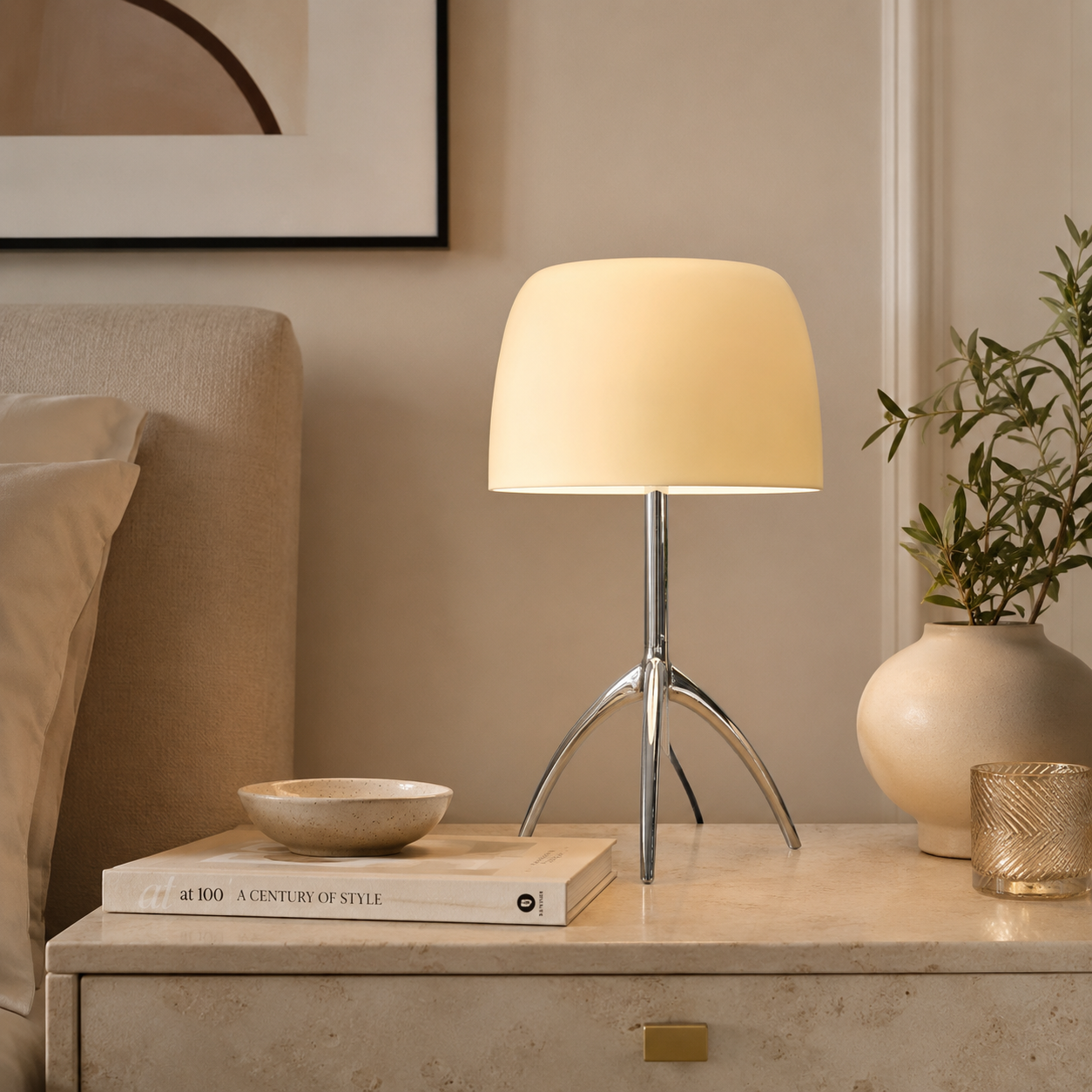 Yema Lámpara de Mesa LED Retro con Cúpula de Cristal y Trípode de Latón beige 2