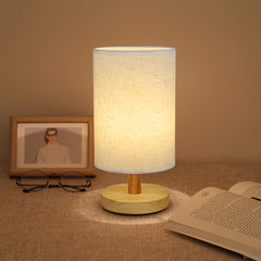 Floravia Lume lampara de mesa USB LED 2700K (luz cálida) con cuerpo de madera y pantalla textil