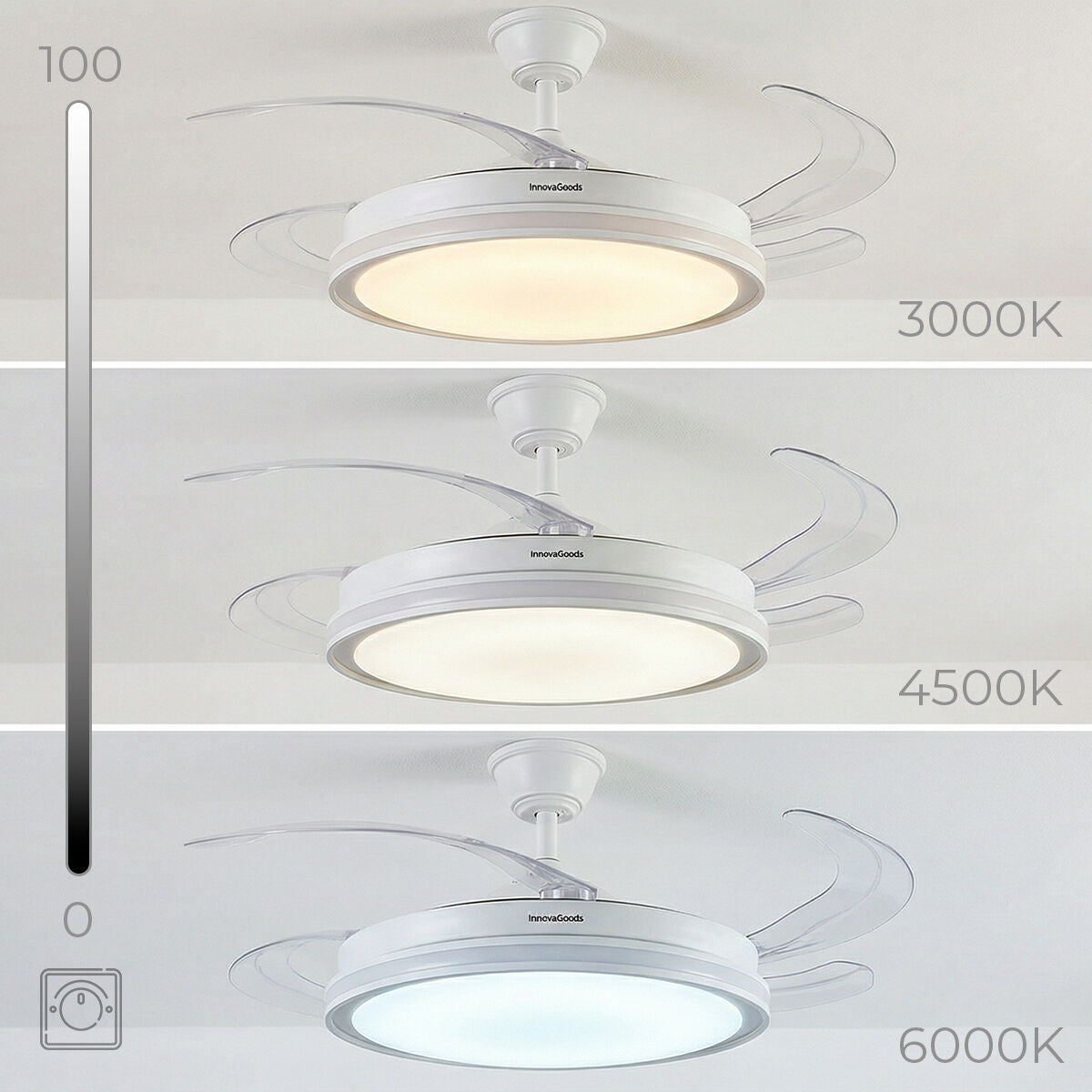 Lumara Ventilador de techo con luz LED RGB, 4 aspas retráctiles y mando a distancia